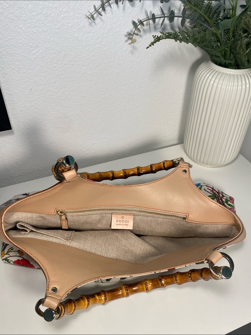 GUCCI Floral Dual Handle Bamboo Canvas/Leather Satchel - Picture 11 of 14